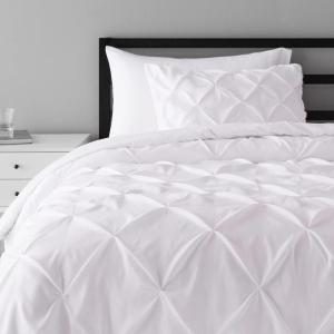 imageAmazon Basics Soft Lightweight Queen Size Comforter Sets AllSeason DownAlternative 3Piece Bedding Set Pinch Pleat Design FullQueen Size Bright WhiteBright White