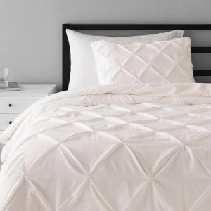 imageAmazon Basics Soft Lightweight Queen Size Comforter Sets AllSeason DownAlternative 3Piece Bedding Set Pinch Pleat Design FullQueen Size Bright WhiteCream