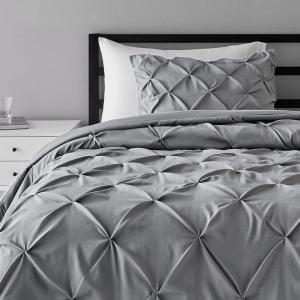 imageAmazon Basics Soft Lightweight Queen Size Comforter Sets AllSeason DownAlternative 3Piece Bedding Set Pinch Pleat Design FullQueen Size Bright WhiteDark Grey