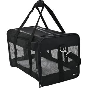 imageAmazon Basics SoftSided Mesh Pet Travel Carrier for Dog Cat up to 22 pounds 197quot L x 12quot W x 12quot H Black200L x 120W x 120H