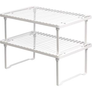 imageAmazon Basics Stackable Metal Kitchen Storage Shelves for Dishes 125quot L x 8quot D x 45quot H Set of 2 White125 L x 8 D x 45 H