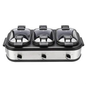 imageAmazon Basics Stainless Steel 3 x 25 Quarts Triple Slow Cooker Brushed Stainless Steel Previously AmazonCommercial brand
