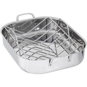 imageAmazon Basics Stainless Steel Rectangular Roasting Pan with Rack 16 in