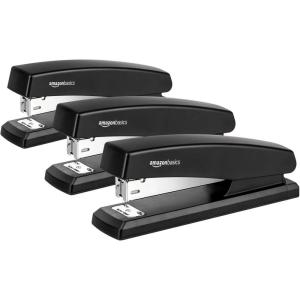 imageAmazon Basics Stapler with 1000 Staples Office Stapler 25 Sheet Capacity NonSlip Black3Pack