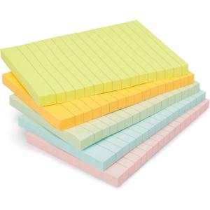imageAmazon Basics Sticky Notes 4x6 Inches Assorted Colors SelfStick Pads Easy to Post for Home Office Notebook 100 sheetsPad Pack of 5