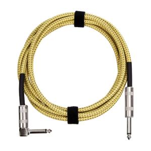 imageAmazon Basics TS 14 Inch Tweed Cloth Jacket RightAngle Instrument Cable for Electric Guitar 10 Foot Yellow ampamp BrownYellow  Brown