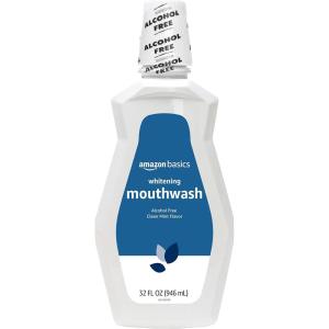 imageAmazon Basics Teeth Whitening Mouthwash AlcoholFree Clean Mint 32 Fluid Ounces 4Pack Previously Solimo32 Ounce Pack of 1