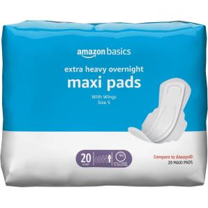 imageAmazon Basics Thick Maxi Pads with Wings for Periods Regular Absorbency Unscented Size 1 144 Count Previously SolimoSize 5