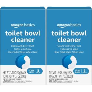 imageAmazon Basics Toilet Bowl Cleaners Tablets with Oxygen Bleach Unscented Blue 5 Count Pack of 15 Count Pack of 2