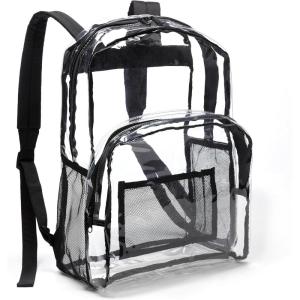 imageAmazon Basics Transparent School Backpack With WaterResistant PVC Plastic Material and Ruggedly Reinforced Shoulder Straps Clear
