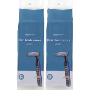 imageAmazon Basics Twin Blade Pivoting Disposable Razors with Rubber Grip 32 Count 1Pack Previously Solimo32 Count Pack of 2