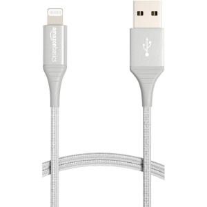 imageAmazon Basics USBA to Lightning Charger Cable Nylon Braided Cord MFi Certified Charger for Apple iPhone 14 13 12 11 X Xs Pro Pro Max Plus iPad 10000 Bend Lifespan 6 Foot SilverSilver