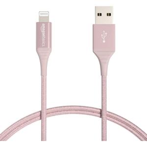 imageAmazon Basics USBA to Lightning Charger Cable Nylon Braided Cord MFi Certified Charger for Apple iPhone 14 13 12 11 X Xs Pro Pro Max Plus iPad 10000 Bend Lifespan 6 Foot Rose GoldRose Gold