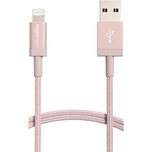 imageAmazon Basics USBA to Lightning Charger Cable Nylon Braided Cord MFi Certified Charger for Apple iPhone 14 13 12 11 X Xs Pro Pro Max Plus iPad 6 Foot Rose GoldRose Gold