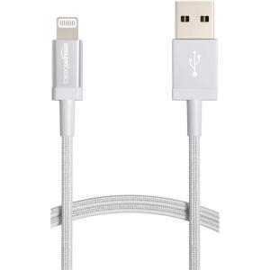 imageAmazon Basics USBA to Lightning Charger Cable Nylon Braided Cord MFi Certified Charger for Apple iPhone 14 13 12 11 X Xs Pro Pro Max Plus iPad 6 Foot SilverSilver