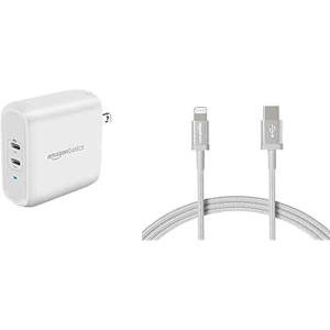 imageAmazon Basics USBC Lightning Cable and USBC Wall Charger Combo Mfi Certified Charger for Apple iPhone 11 12 iPad  6ft Silver