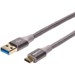 imageAmazon Basics USBC to USBA 31 Gen 1 Fast Charger Cable Nylon Braided Cord 5Gbps HighSpeed for Apple iPhone 1615 iPad Samsung Galaxy Tablets Laptops 10 Foot Dark Gray30 m
