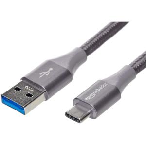 imageAmazon Basics USBC to USBA 31 Gen 1 Fast Charger Cable Nylon Braided Cord 5Gbps HighSpeed for Apple iPhone 1615 iPad Samsung Galaxy Tablets Laptops 10 Foot Dark Gray18 m