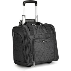 imageAmazon Basics Underseat Carry On Luggage with Wheels  14quot Rolling Travel Bag BlackBlack Quilted