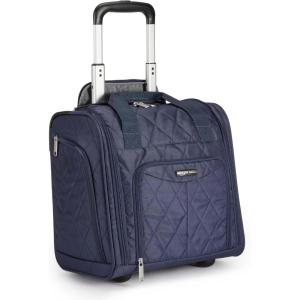 imageAmazon Basics Underseat Carry On Luggage with Wheels  14quot Rolling Travel Bag Navy Quilted