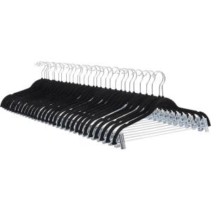 imageAmazon Basics Velvet NonSlip Skirt Clothes Hangers with Clips Organize Pants and Skirts BlackSilver Pack of 50BlackSilver
