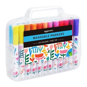 imageAmazon Basics Washable Markers for Kids Fine Tip Assorted Pack 24Fine Tip
