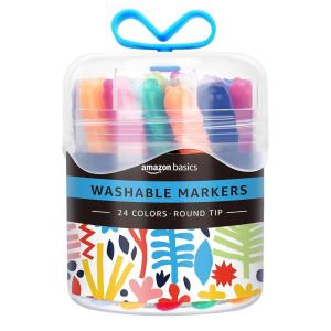 imageAmazon Basics Washable Markers for Kids Fine Tip Assorted Pack 24Round Tip