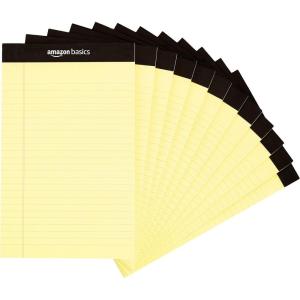 imageAmazon Basics Wide Ruled Lined Writing Note Pads 85 inch x 1175 inch White 12 Count 12 Pack of 50Canary