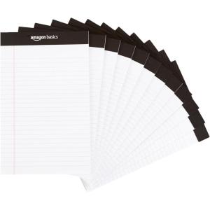imageAmazon Basics Wide Ruled Lined Writing Note Pads 85 inch x 1175 inch White 12 Count 12 Pack of 50White