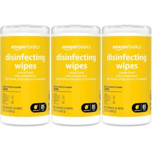 imageAmazon Basics Wipes Lemon ampamp Fresh Scent SanitizesCleansDeodorizes 340 Count 4 Packs of 853 Pack Lemon