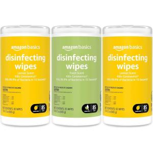 imageAmazon Basics Wipes Lemon ampamp Fresh Scent SanitizesCleansDeodorizes 340 Count 4 Packs of 853 Pack2 Lemon  1 Fresh