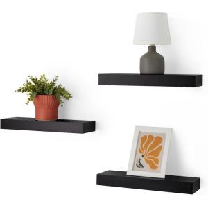 imageAmazon Basics Wood Floating Wall Shelves Pack of 3 White 158quot x 5quot x 18quotBlack