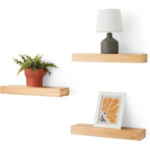 imageAmazon Basics Wood Floating Wall Shelves Pack of 3 White 158quot x 5quot x 18quotPine