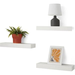 imageAmazon Basics Wood Floating Wall Shelves Pack of 3 White 158quot x 5quot x 18quotWhite