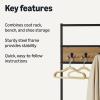 imageAmazon Basics Entry Bench with Hooks Hall Tree with Shoe Storage Bench Steel Frame Oak Finish