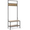 imageAmazon Basics Entry Bench with Hooks Hall Tree with Shoe Storage Bench Steel Frame Oak Finish