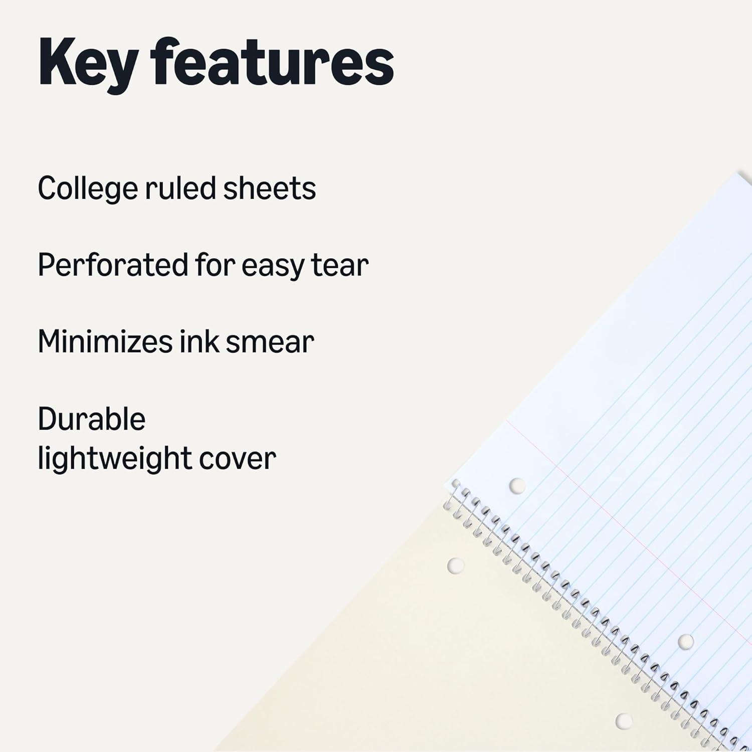 imageAmazon Basics College Ruled Spiral Notebook 70 Sheets 105quot x 8quot 5 pack Assorted Pastel Solid ColorsAssorted Pastel Solid Colors