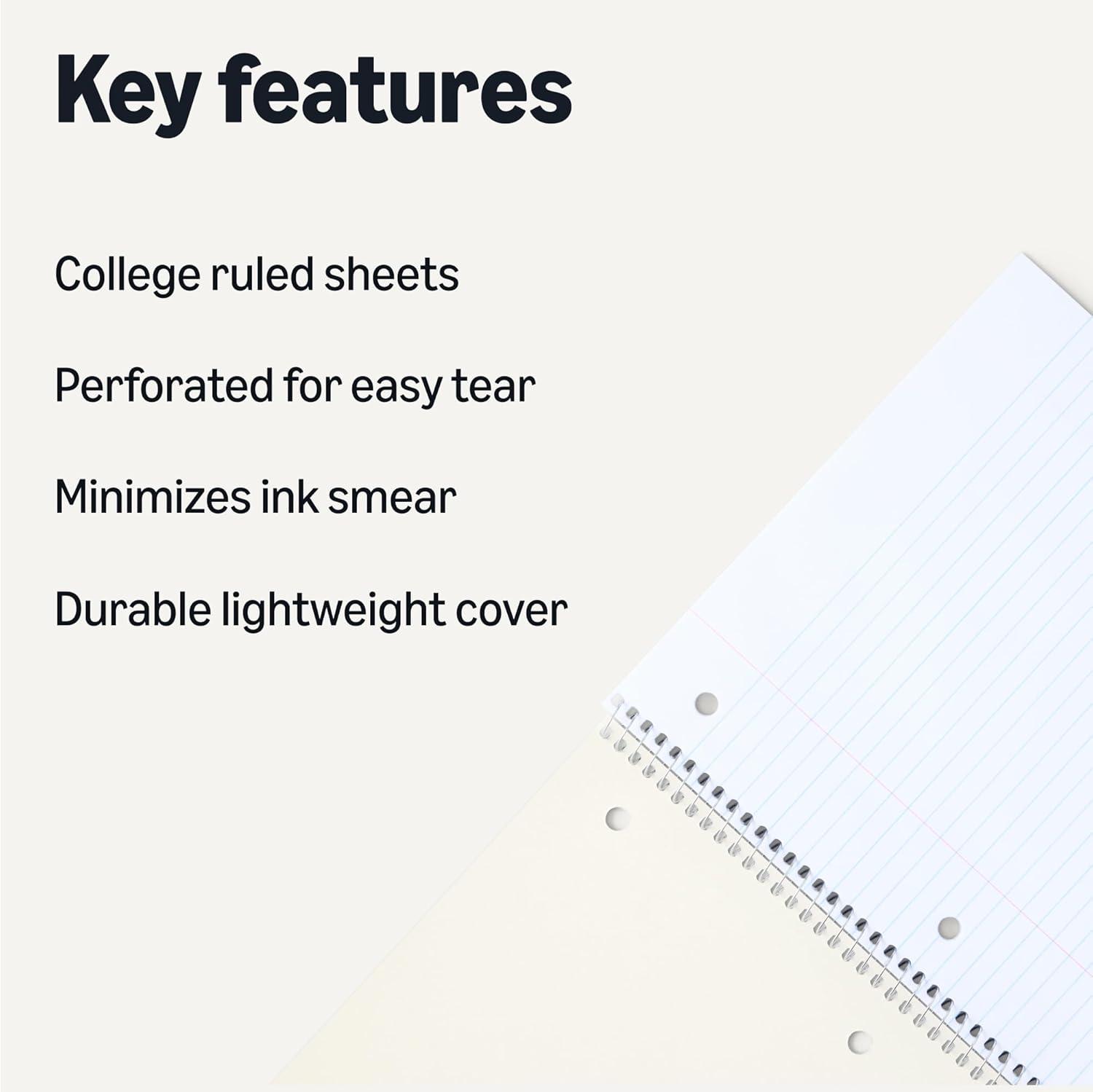 imageAmazon Basics College Ruled Spiral Notebook 70 Sheets 105quot x 8quot 5 pack Assorted Pastel Solid ColorsAssorted Pastel Solid Colors