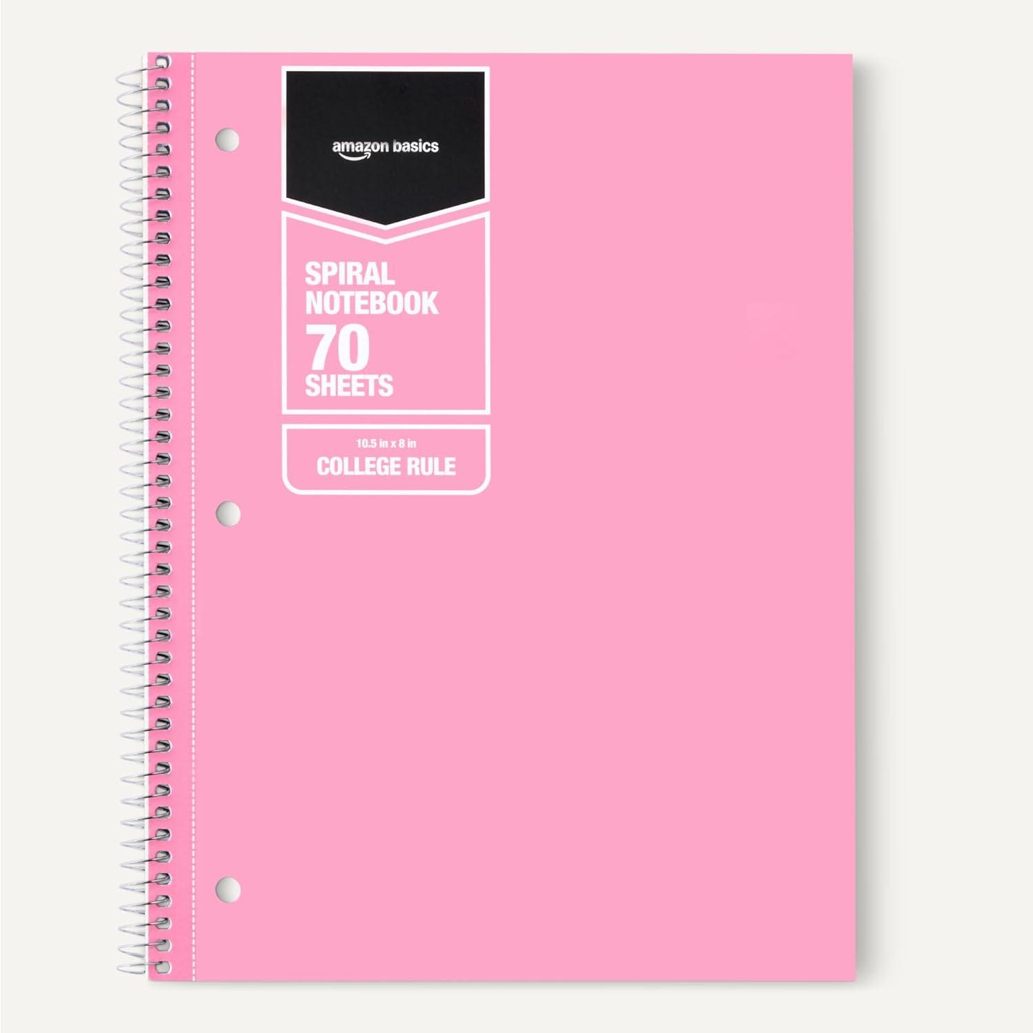 imageAmazon Basics College Ruled Spiral Notebook 70 Sheets 105quot x 8quot 5 pack Assorted Pastel Solid ColorsAssorted Pastel Solid Colors