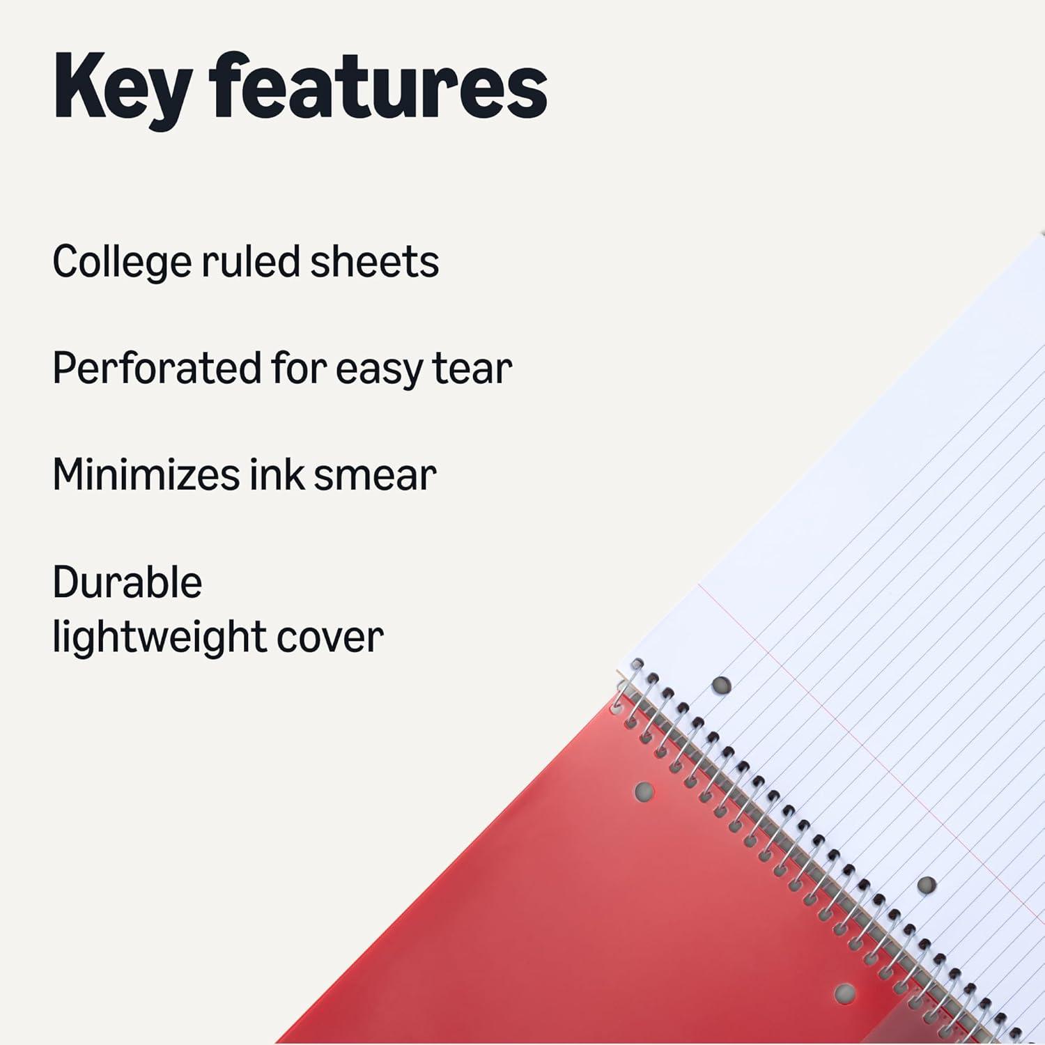 imageAmazon Basics College Ruled Spiral Notebook 70 Sheets 105quot x 8quot 5 pack Assorted Pastel Solid ColorsAssorted Primary Colors