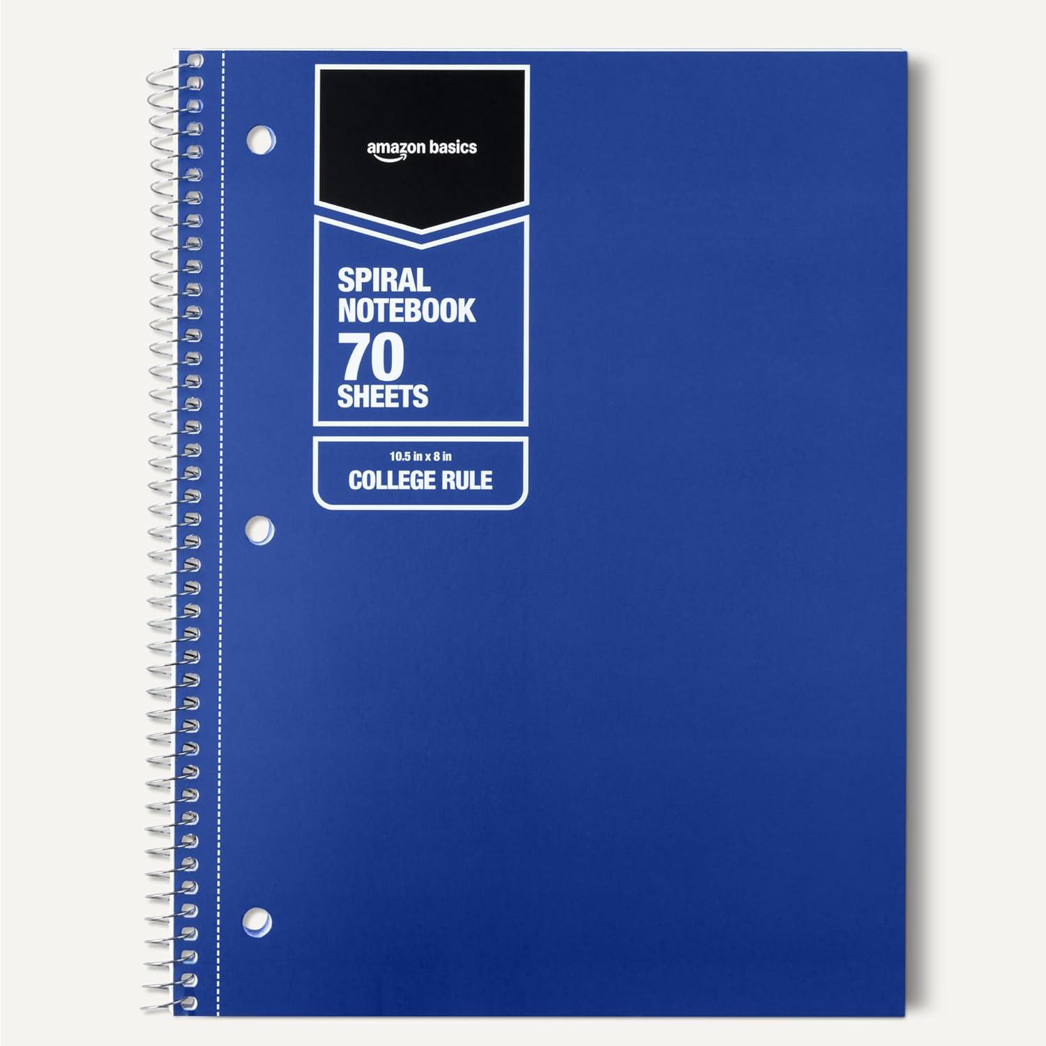 imageAmazon Basics College Ruled Spiral Notebook 70 Sheets 105quot x 8quot 5 pack Assorted Pastel Solid ColorsAssorted Primary Solid Colors