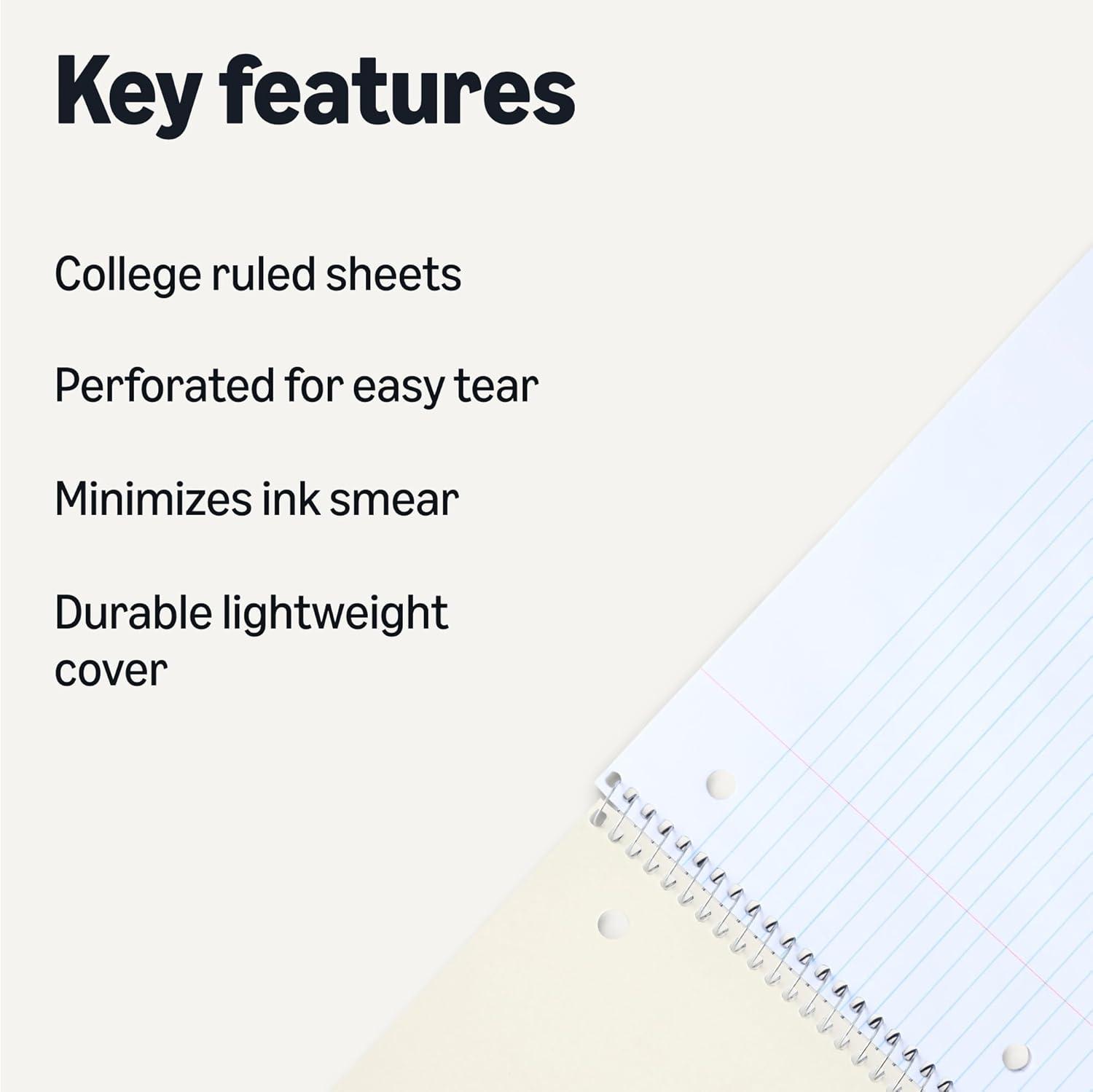 imageAmazon Basics College Ruled Spiral Notebook 70 Sheets 105quot x 8quot 5 pack Assorted Pastel Solid ColorsAssorted Primary Solid Colors