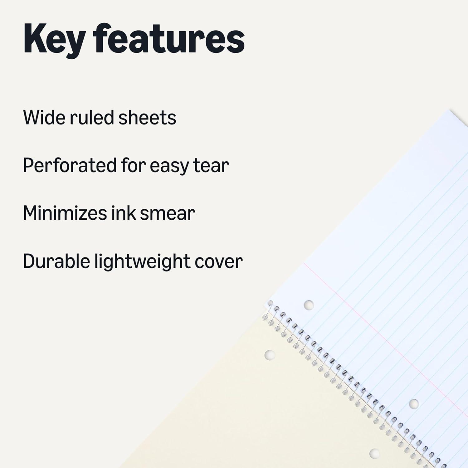 imageAmazon Basics Wide Ruled Spiral Notebook 70 Sheets 712quot x 1012quot 3 pack Assorted Primary Solid ColorsAssorted Pastel Solid Colors