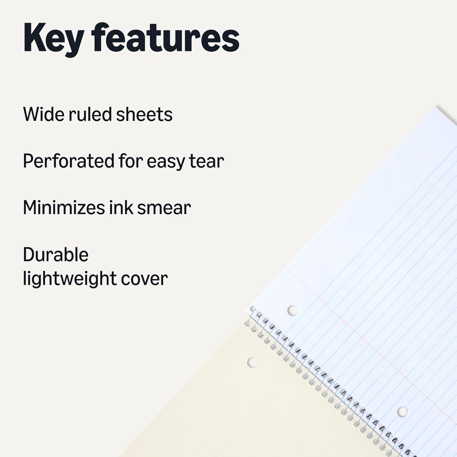 imageAmazon Basics Wide Ruled Spiral Notebook 70 Sheets 712quot x 1012quot 3 pack Assorted Primary Solid ColorsAssorted Pastel Solid Colors