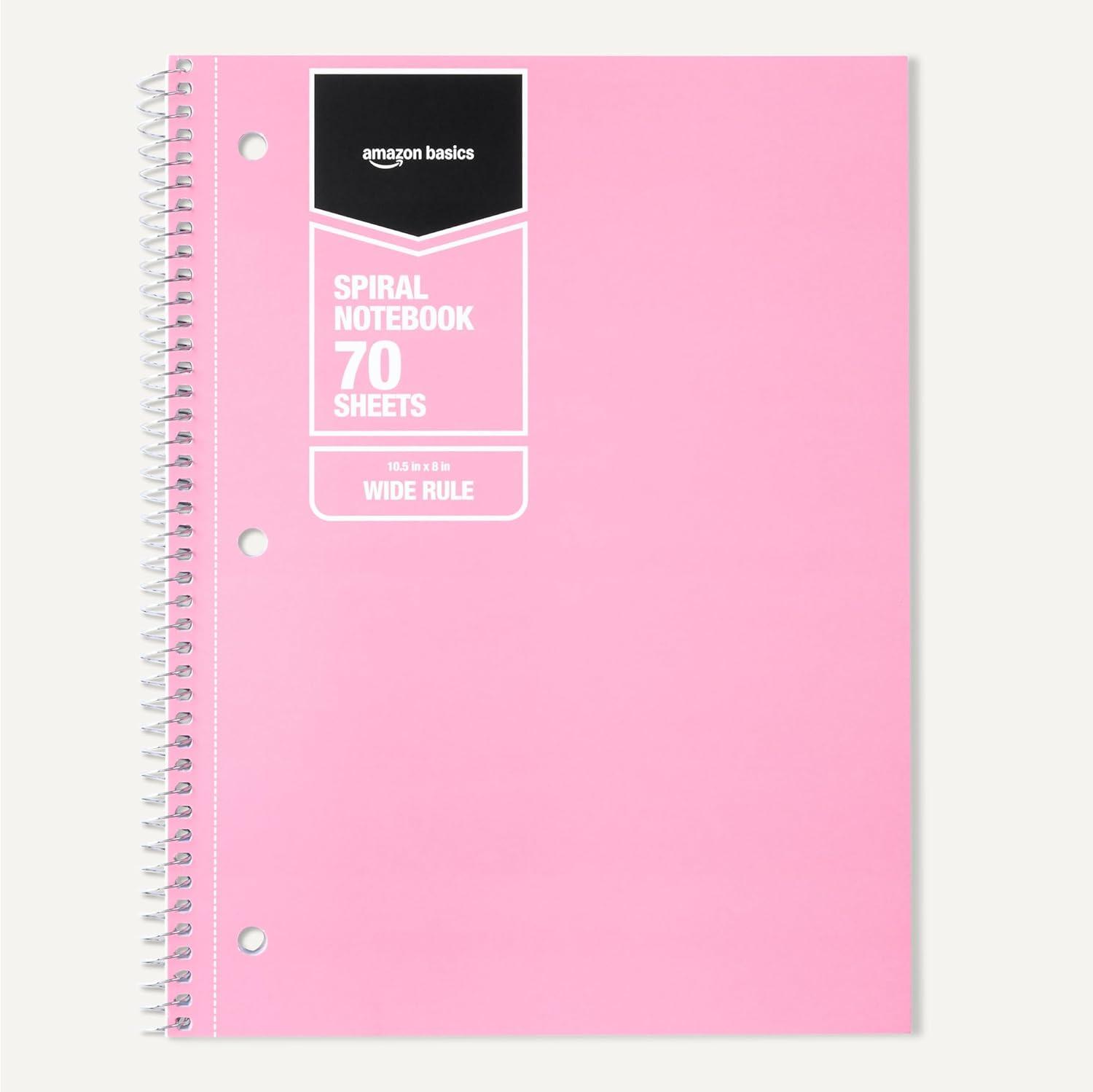 imageAmazon Basics Wide Ruled Spiral Notebook 70 Sheets 712quot x 1012quot 3 pack Assorted Primary Solid ColorsAssorted Pastel Solid Colors