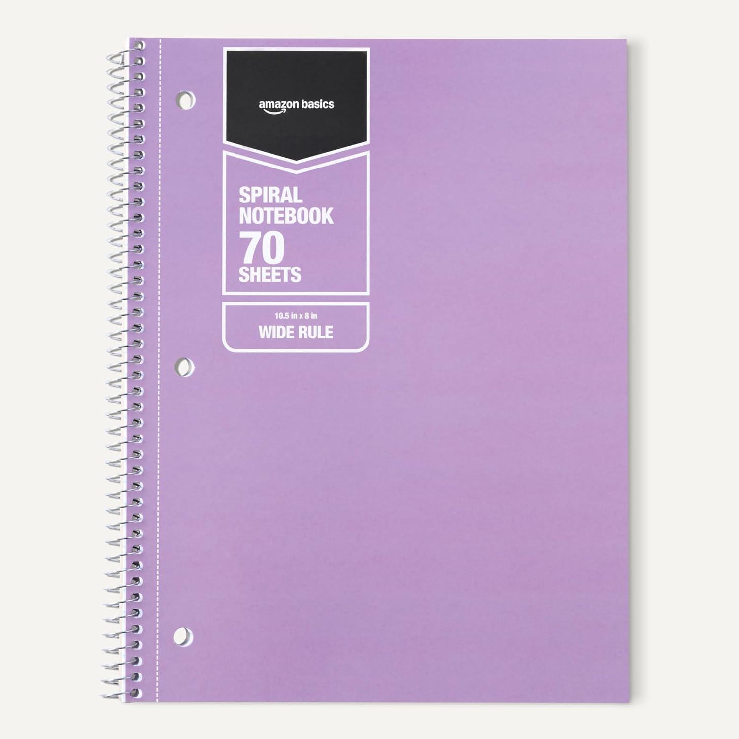 imageAmazon Basics Wide Ruled Spiral Notebook 70 Sheets 712quot x 1012quot 3 pack Assorted Primary Solid ColorsAssorted Pastel Solid Colors