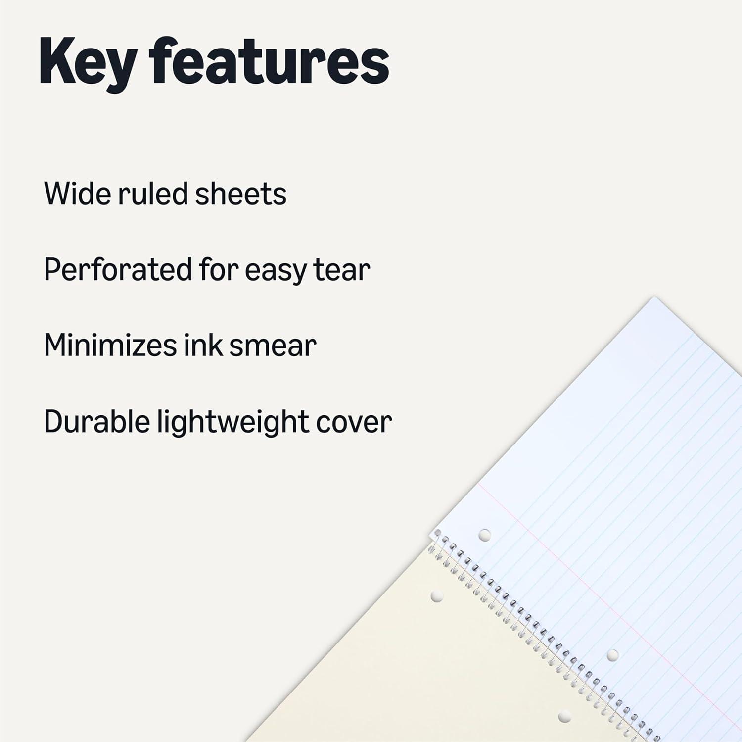 imageAmazon Basics Wide Ruled Spiral Notebook 70 Sheets 712quot x 1012quot 3 pack Assorted Primary Solid ColorsAssorted Primary Solid Colors