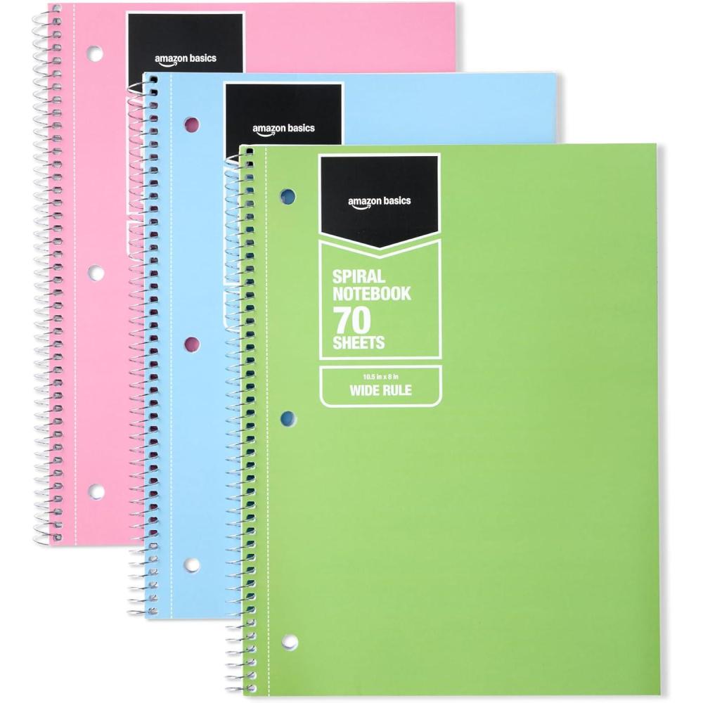 imageAmazon Basics College Ruled Spiral Notebook 70 Sheets 105quot x 8quot 5 pack Assorted Pastel Solid ColorsAssorted Pastel Solid Colors