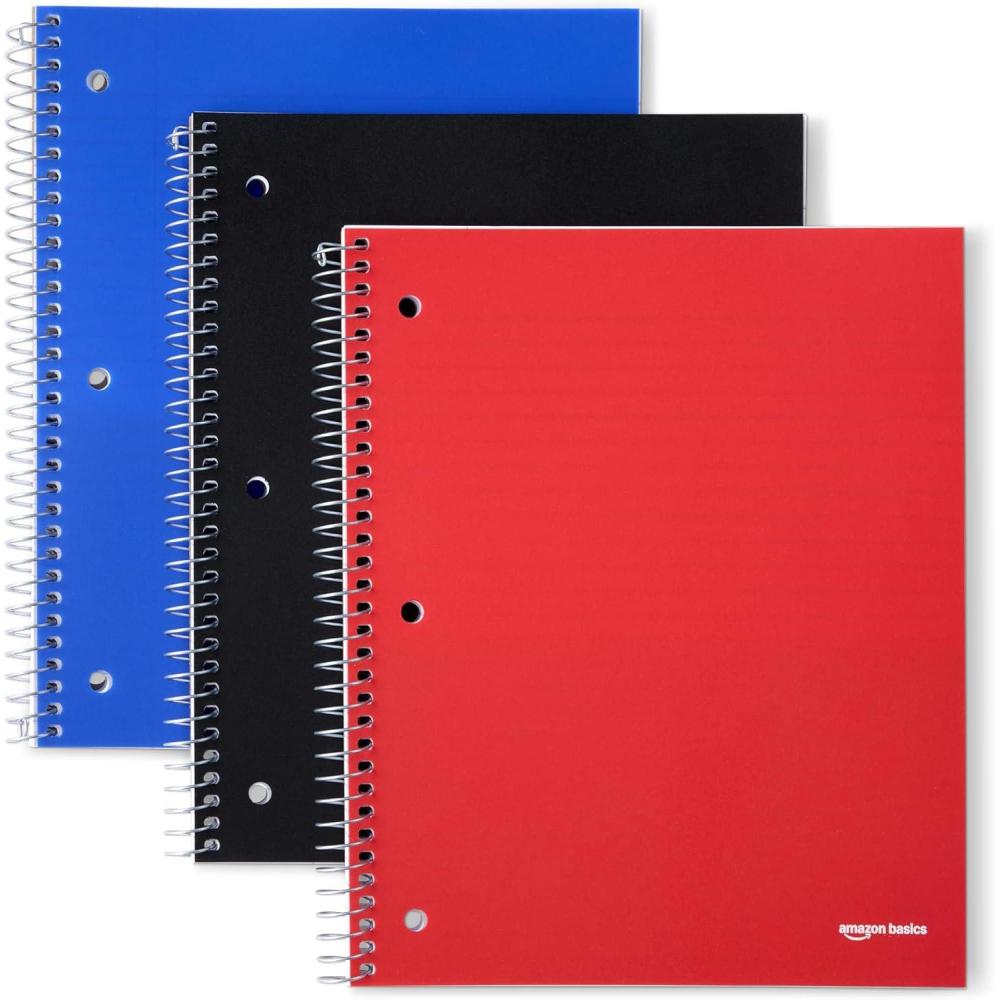 imageAmazon Basics College Ruled Spiral Notebook 70 Sheets 105quot x 8quot 5 pack Assorted Pastel Solid ColorsAssorted Primary Colors