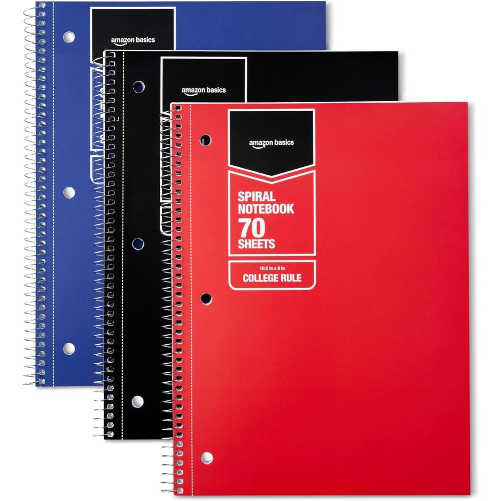 imageAmazon Basics College Ruled Spiral Notebook 70 Sheets 105quot x 8quot 5 pack Assorted Pastel Solid ColorsAssorted Primary Solid Colors
